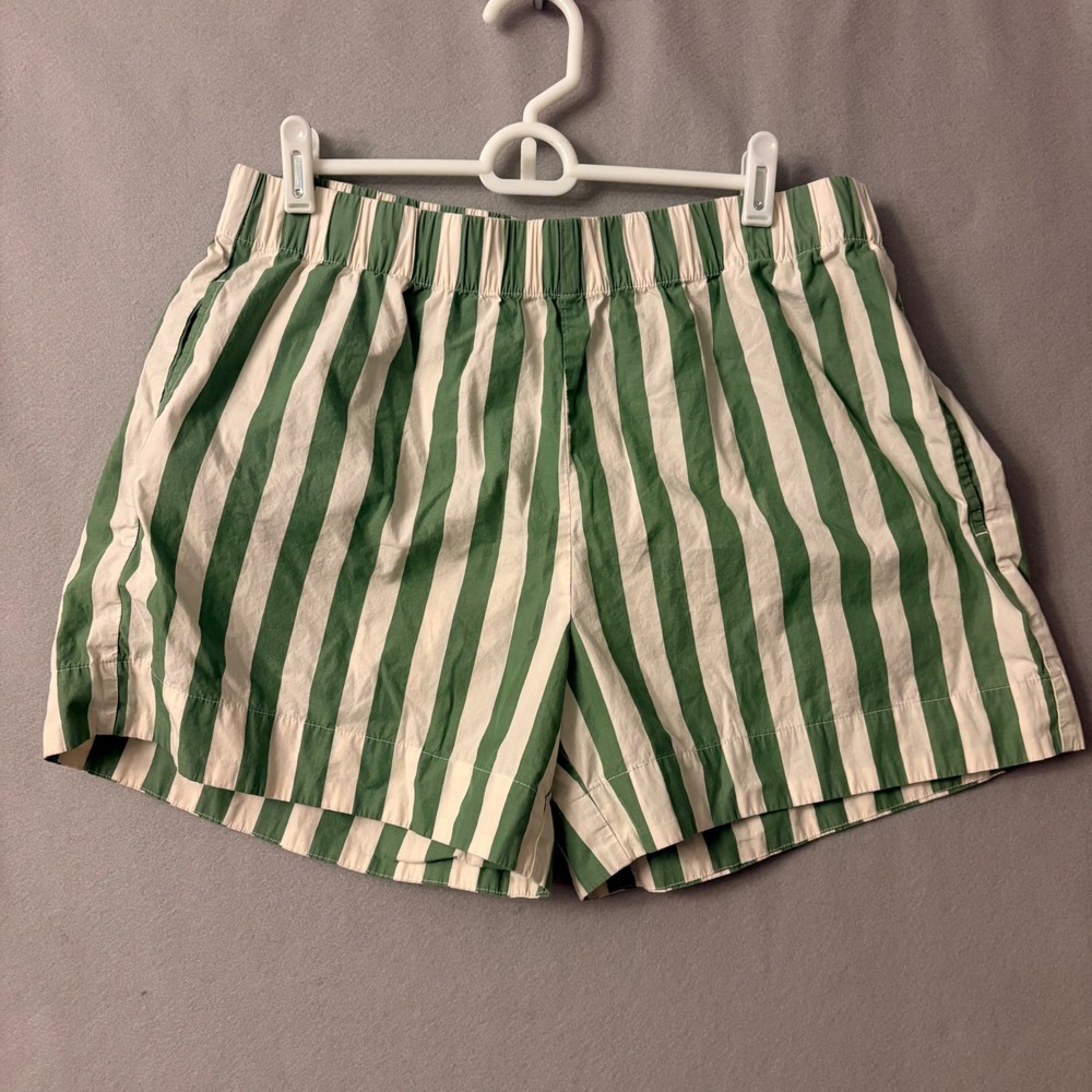 Hanna Andersson Pajama Set Green White Striped Cotton Button Down Top Shorts L - Picture 5 of 16